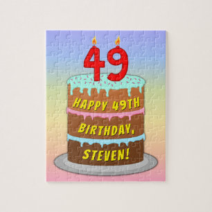 49th Birthday: Fun Cake and Candles + Custom Name Jigsaw Puzzle