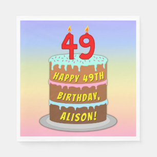 49th Birthday: Fun Cake and Candles + Custom Name Napkin