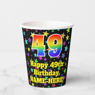 49th Birthday: Fun Stars Pattern and Rainbow 49 Paper Cups