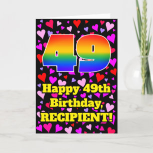 49th Birthday: Loving Hearts Pattern, Rainbow # 49 Card