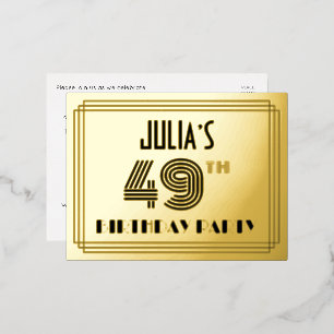 49th Birthday Party ~ Art Deco Style “49” + Name Foil Invitation Postcard