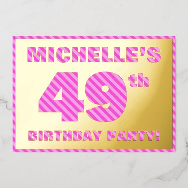 49th Birthday Party — Bold, Fun, Pink Stripes # 49 (Front)