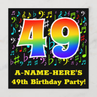 49th Birthday Party: Fun Music Symbols, Rainbow 49