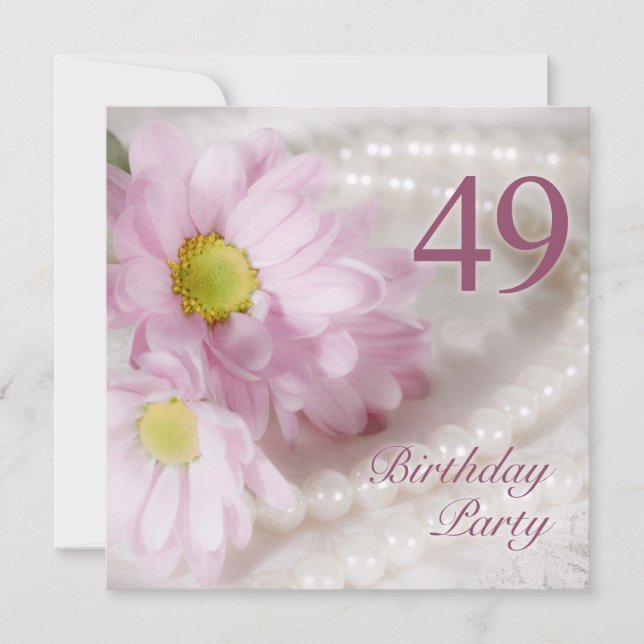 49th Birthday party invitation with daisies (Front)