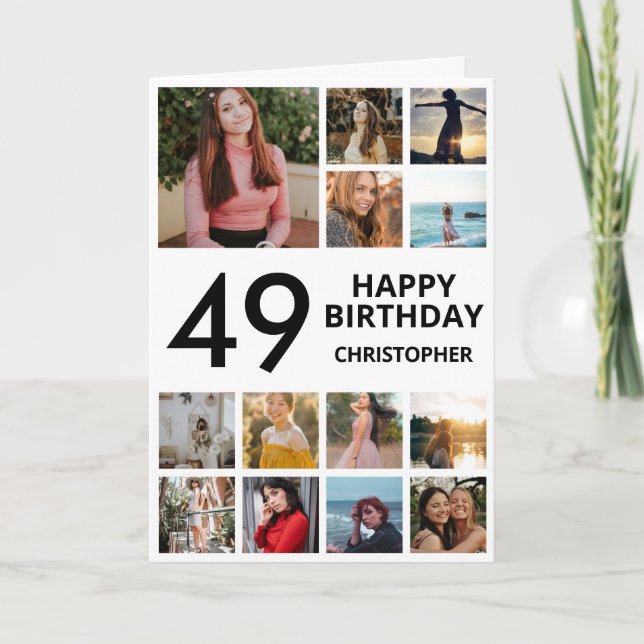 49th Birthday Photo Collage 13 Photos Black White Card (Front)