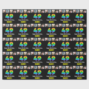 49th Birthday: Rainbow “49“; Custom Photos & Name Wrapping Paper
