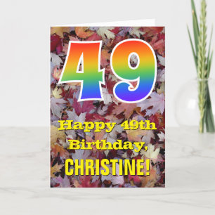 49th Birthday; Rustic Autumn Leaves; Rainbow "49" Card