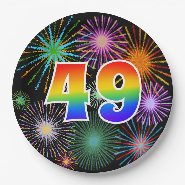 49th Event - Fun, Colourful, Bold, Rainbow 49 Paper Plate (Front)