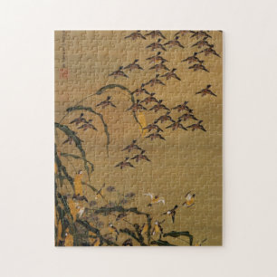 4. 秋塘群雀図, 若冲 Flock of Sparrows, Jakuchū Jigsaw Puzzle