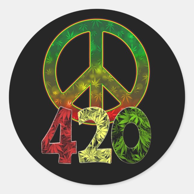 4 20 Peace Classic Round Sticker (Front)