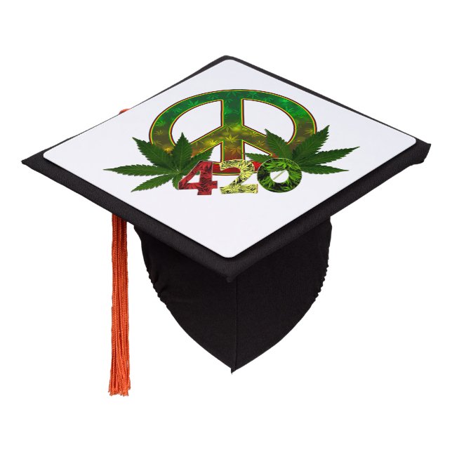 4 20 Rasta Peace Weed Graduation Cap Topper (Angled)