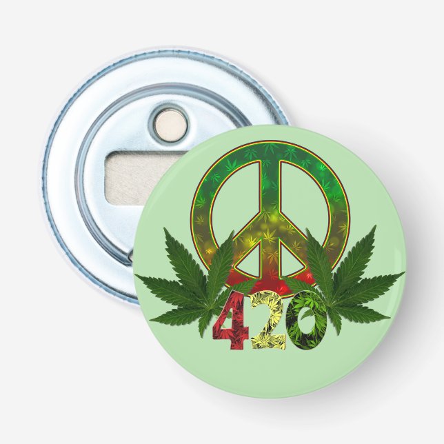 4 20 Rasta Peace Weed Green Bottle Opener (Front)
