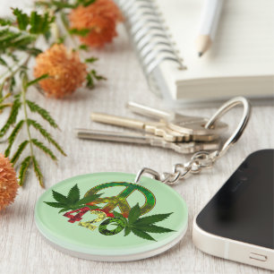 4 20 Rasta Peace Weed Green Keychain