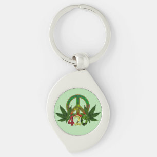 4 20 Rasta Peace Weed Green Keychain