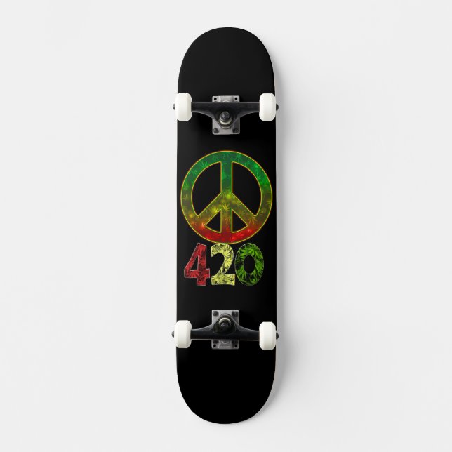 4 20 Weed Rasta Peace Skateboard (Front)