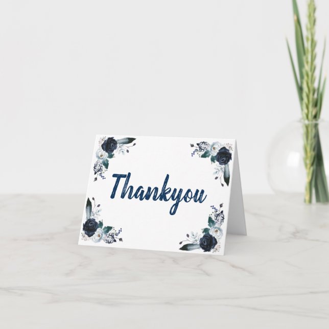 4.25" x 5.5" Navy Blue Bouquet BlankThankyou Cards (Front)