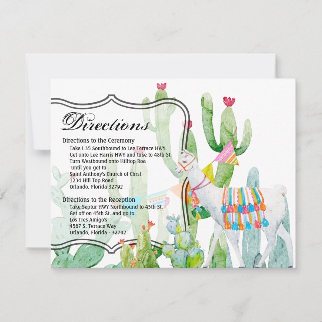 4,25x5,5 Carte de direction Boho Llama Cactus bohé (Devant)