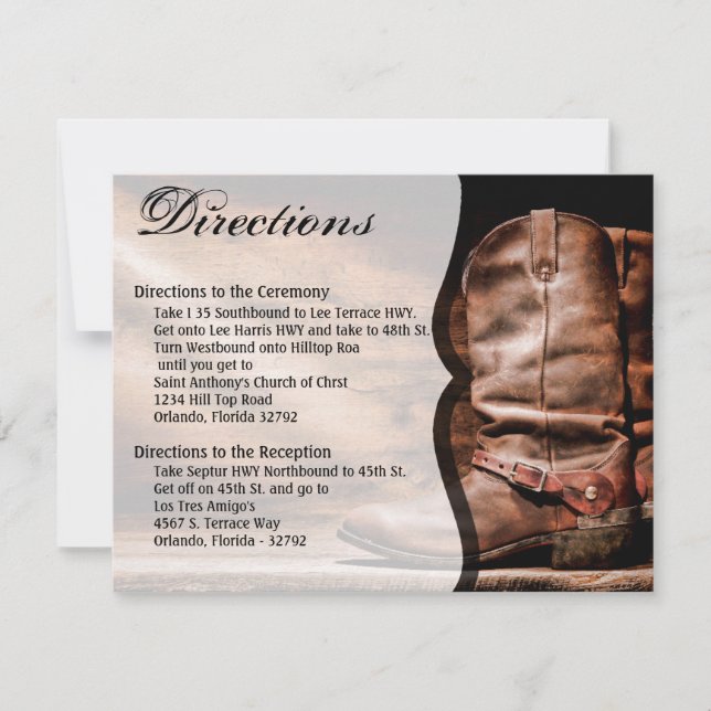 4.25x5.5 Carte de direction Bottes de cowboy de l' (Devant)
