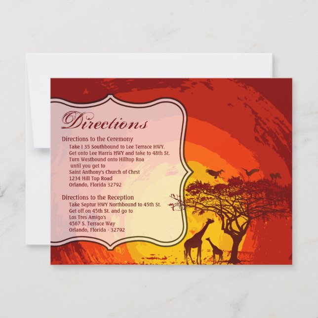 4.25x5.5 Direction Card African Safari Giraffe Sun (Front)