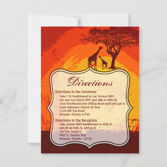 4.25x5.5 Direction Card African Safari Giraffe Sun (Front)