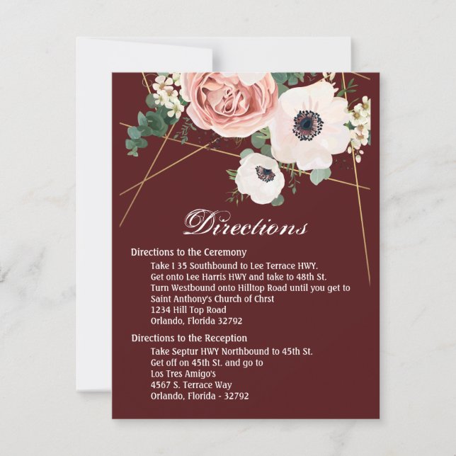 4.25x5.5 Direction Card Geometric Garden Rose Wine (Front)