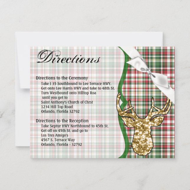 4.25x5.5 Direction Card Gold Glitter Reindeer Plai (Front)