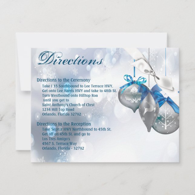 4.25x5.5 Direction Card Ornaments Snowflakes Snow (Front)