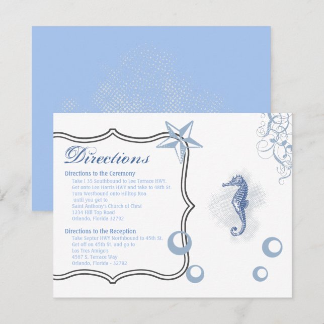 4.25x5.5 Direction Card Seahorse Sea Ocean Beach (Front/Back)