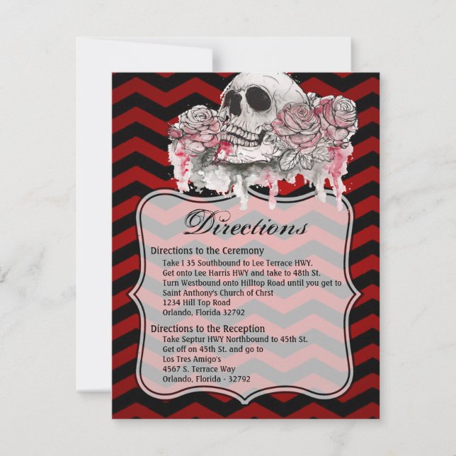 4.25x5.5 Direction Card skull Rose Gothic Chevron (Front)