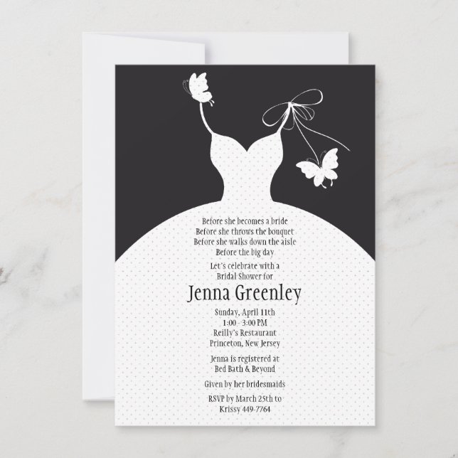 4.5 x 6.25" B/W Elegant Bridal Shower Invitation (Front)