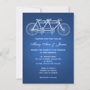 4.5 x 6.25 Simple Wedding Tandem Bike Blue Invitation
