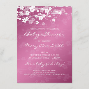 4.5x6.25 Baby Shower Cherry Blossom Pink Invitation