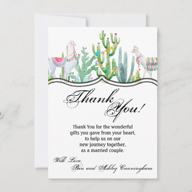 4.5x6.25 Thank You Card Boho Llama Bohemian Cacti (Front)