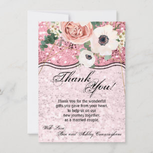 4.5x6.25 Thank You Card Geometric Garden Rose Glit