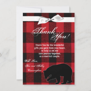 4.5x6.25 Thank You Card Red Buffalo Plaid Bear Bla