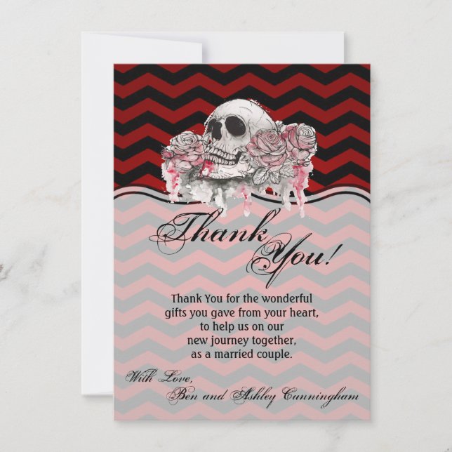 4.5x6.25 Thank You Card skull Rose goth Chevron bl (Front)
