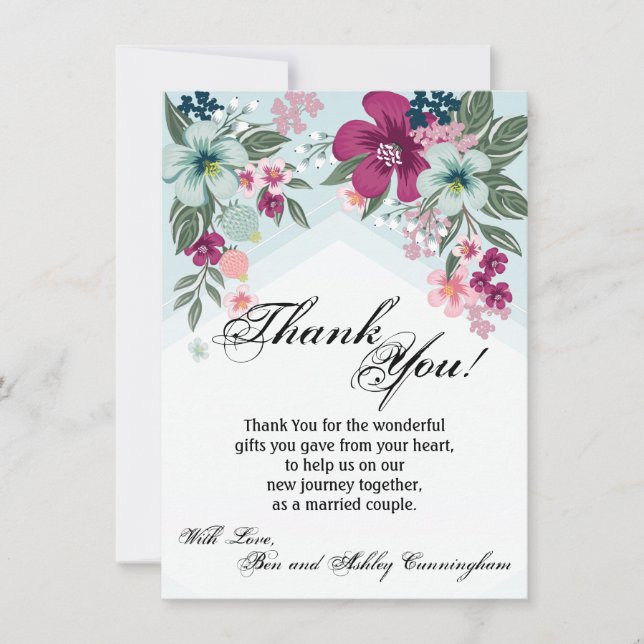 4.5x6.25 Thank You Card Tropical Flower on Blue Om (Front)