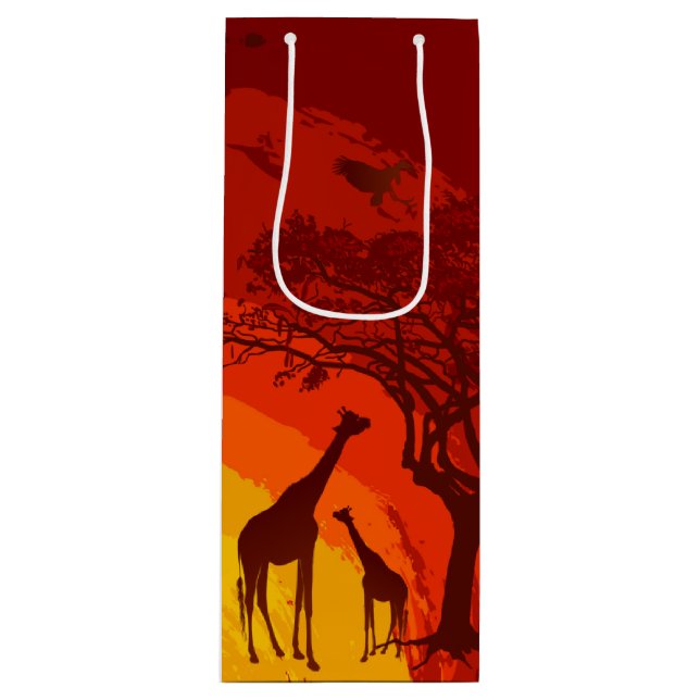 4.75lx4wx13h Sac cadeau vin Africain Safari Giraff (Devant)