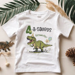 4-a-saurus Cute Dinosaur Name 4th Birthday Party  Toddler T-shirt<br><div class="desc">This super cute 4-a-saurus dinosaur theme toddler t-shirt, with personalized birthday boy / girl's name, is the perfect tee to have your little one wear at their awesome Jurassic dinosaur theme 4th birthday party - super cute photo keepsake moment! Design features a roaring t-rex dinosaur cartoon wearing a funny birthday...</div>
