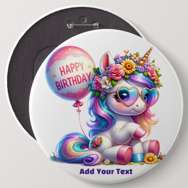 #4 Add Your Text /Happy Birthday  6 Inch Round Button (Front & Back)