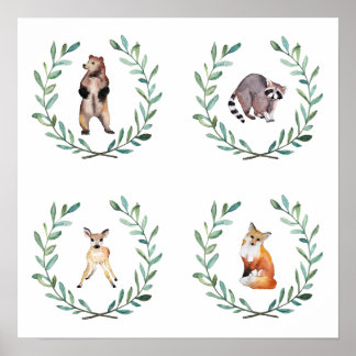 4 Animaux de la forêt et affiche de couronnes