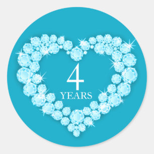 4 ans bleu topaz anniversaire coeur autocollant