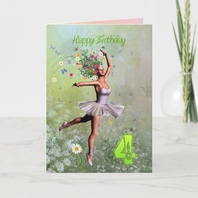 4 ans, carte d'anniversaire fée fée (Devant)