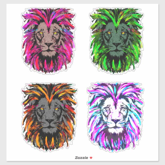 4 autocollants de tête de lion - autocollants de l (Feuille)