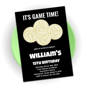 4 balles Black Volleyball Invitations Anniversaire