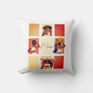 4 Beautiful Black Ladies Boho Chic Art Style Name Throw Pillow