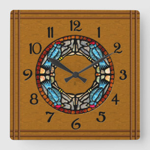 4 Birds Stone Mosaic Square Wall Clock
