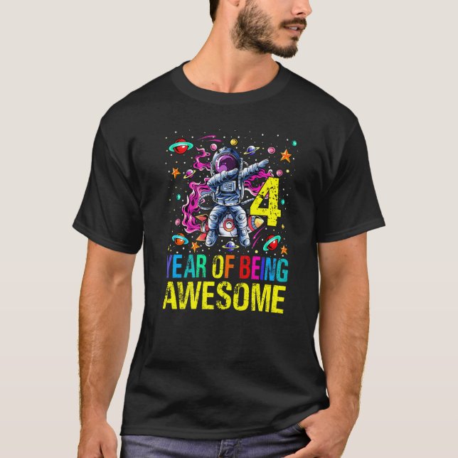 4 Birthday Year Of Being Awesome Astronaut T-Shirt (Front)