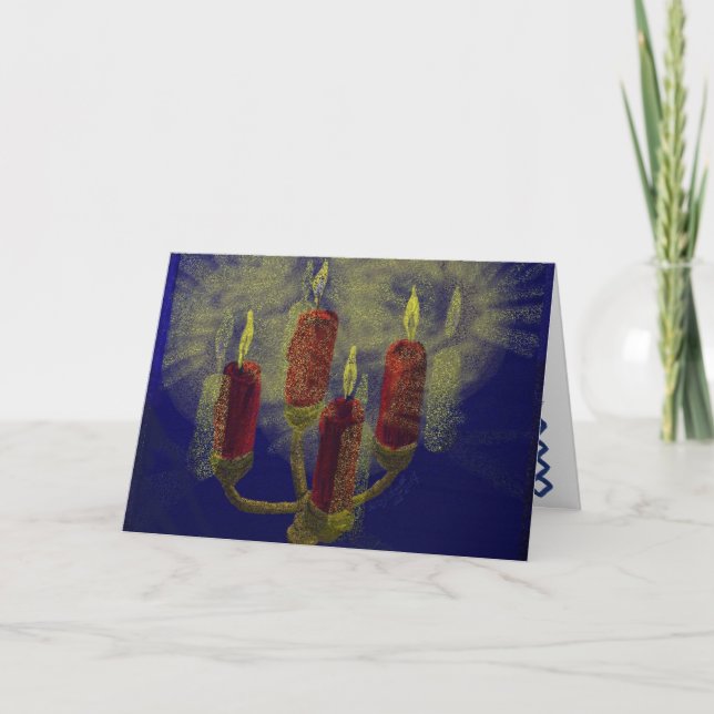 4 bougies rouges carte de vacances art (Devant)