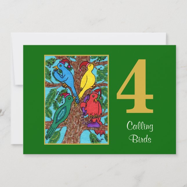 4 Calling Birds Cute Animals Custom Christmas Holiday Card (Front)